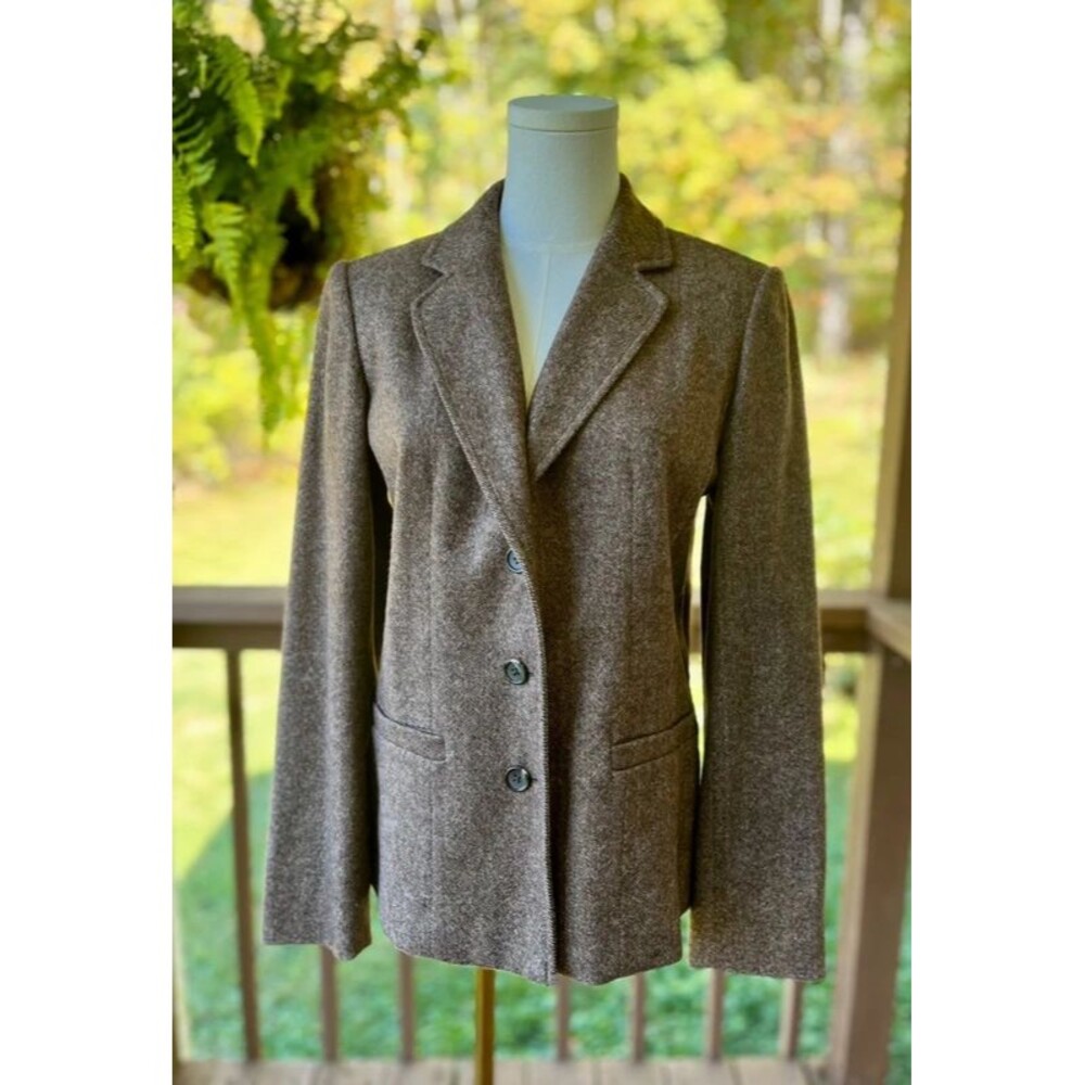 Rafaella Wool Cashmere Herringbone Blazer Size 8 Brown
